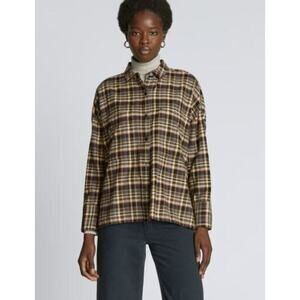 Everlane Boxy Plaid Flannel Shirt Brown Blue XS Cotton